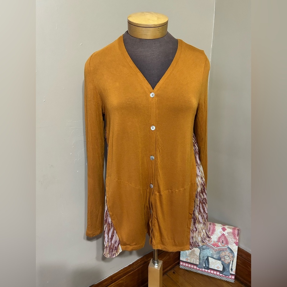 LOGO by Lori Goldstein Knit Cardigan Womens M Printed Chiffon Back Tunic
